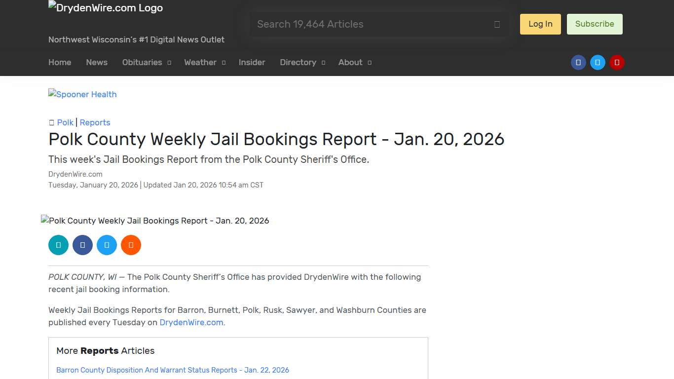 Polk County Weekly Jail Bookings Report - Jan. 20, 2026 Recent News DrydenWire.com